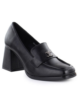 Półbuty damskie mokasyny na obcasie czarne potocki sz12783