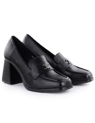 Półbuty damskie mokasyny na obcasie czarne potocki sz12783