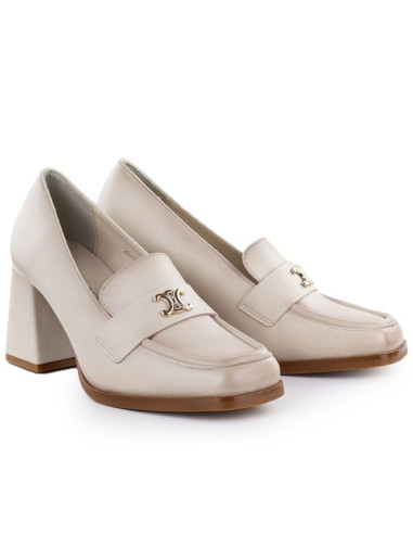 Półbuty damskie mokasyny na obcasie beżowe potocki sz12783