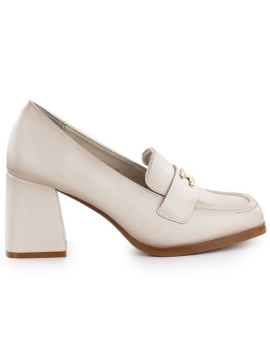 Półbuty damskie mokasyny na obcasie beżowe potocki sz12783