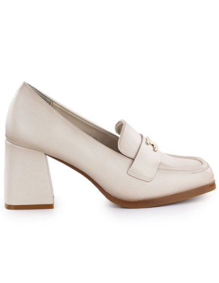 Półbuty damskie mokasyny na obcasie beżowe potocki sz12783