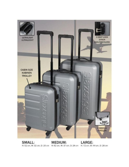 Zestaw 3 walizek 18, 22, 26 cale sreberny slazenger