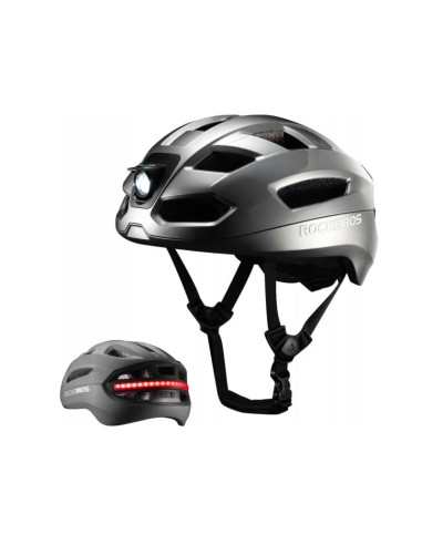 Rockbros kask rowerowy z oświetleniem szary