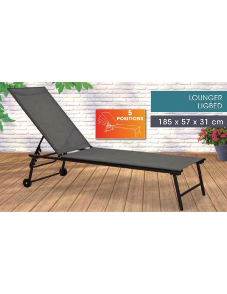 Leżak ogrodowy wypoczynkowy 185x57x31cm szary
