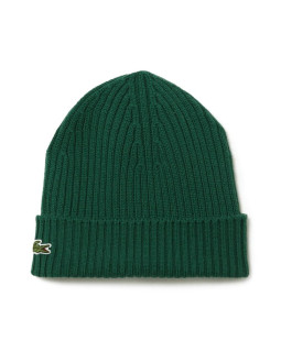Czapka zimowa wełniana lacoste ribbed wool beanie zielona - rb0001-132