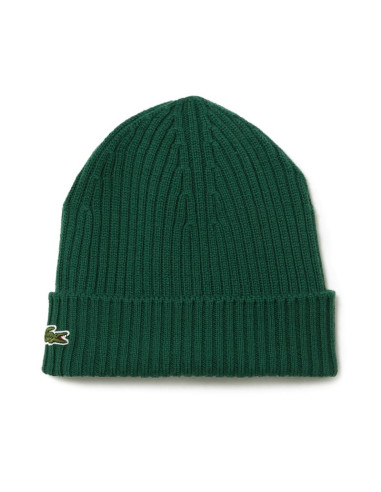 Czapka zimowa wełniana lacoste ribbed wool beanie zielona - rb0001-132