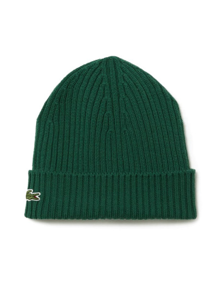 Czapka zimowa wełniana lacoste ribbed wool beanie zielona - rb0001-132