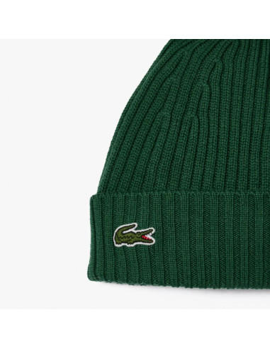 Czapka zimowa wełniana lacoste ribbed wool beanie zielona - rb0001-132