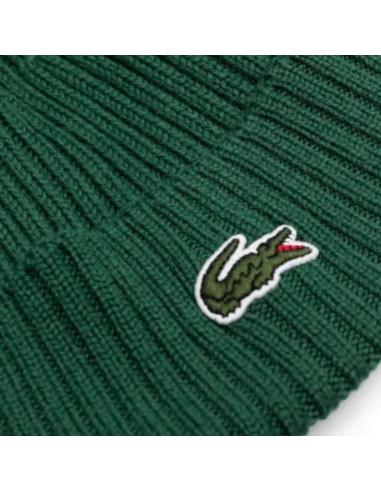 Czapka zimowa wełniana lacoste ribbed wool beanie zielona - rb0001-132