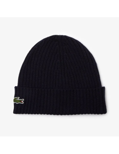 Czapka zimowa wełniana lacoste ribbed wool beanie granatowa - rb0001-166