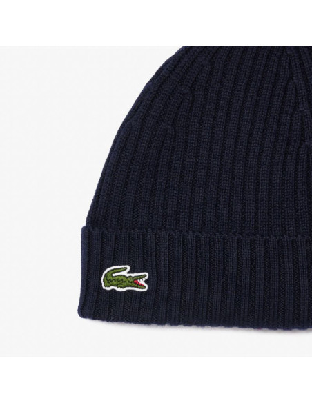 Czapka zimowa wełniana lacoste ribbed wool beanie granatowa - rb0001-166