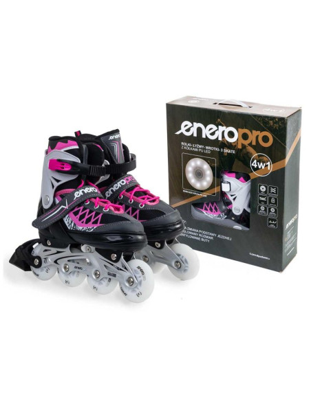 Łyżworolki-wrotki-łyżwy 4w1 enero pro led 38-41 różowo-szare