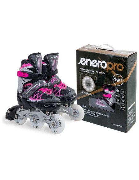 Łyżworolki-wrotki-łyżwy 4w1 enero pro led 26-29 różowo-szare