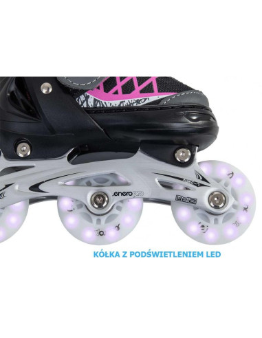 Łyżworolki-wrotki-łyżwy 4w1 enero pro led 26-29 różowo-szare
