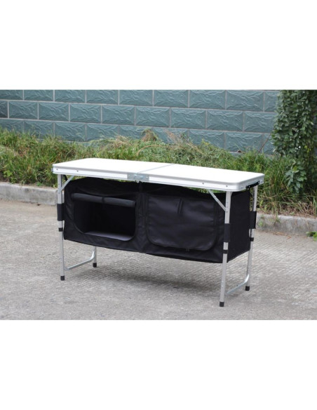 Stolik turystyczny składany kempingowy 120x47x70/62/54cm z szafą 33x30x36cm