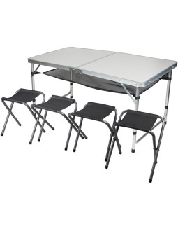 Stolik turystyczny składany kempingowy 120x60x70/62/55cm 4 krzesła i półka