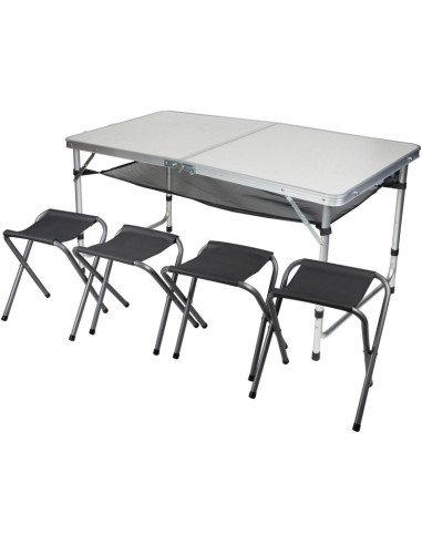 Stolik turystyczny składany kempingowy 120x60x70/62/55cm 4 krzesła i półka