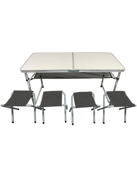 Stolik turystyczny składany kempingowy 120x60x70/62/55cm 4 krzesła i półka