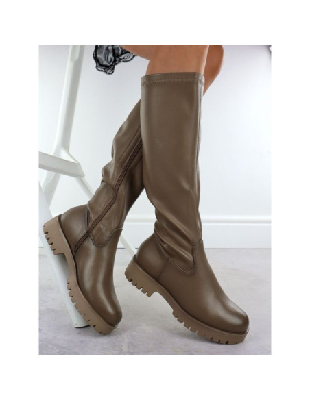 Kozaki damskie na platformie khaki  potocki 25-12729