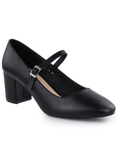 Czółenka na niskim obcasie z paskiem czarne sergio leone pb176