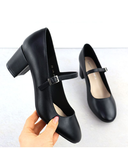 Czółenka na niskim obcasie z paskiem czarne sergio leone pb176