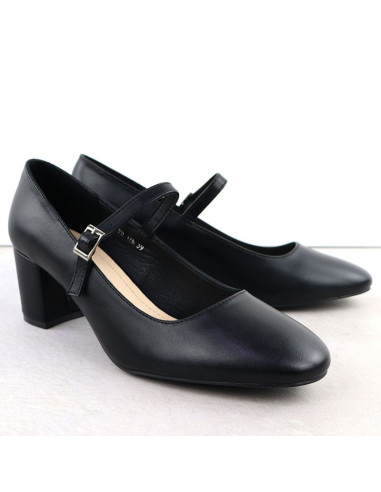 Czółenka na niskim obcasie z paskiem czarne sergio leone pb176