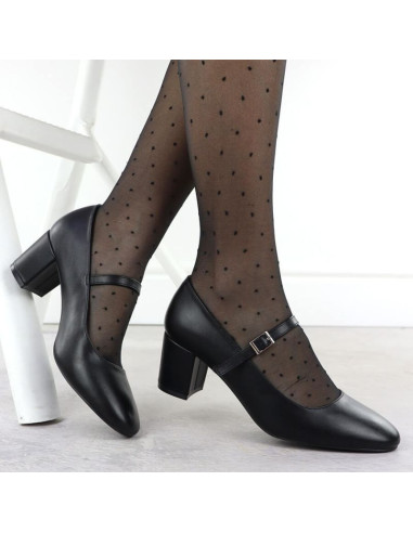 Czółenka na niskim obcasie z paskiem czarne sergio leone pb176