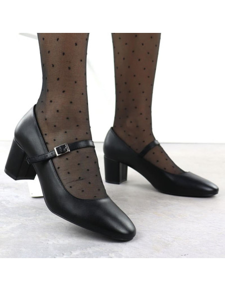 Czółenka na niskim obcasie z paskiem czarne sergio leone pb176