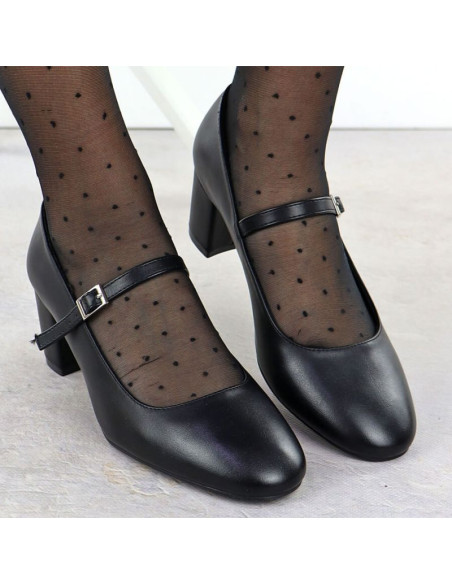 Czółenka na niskim obcasie z paskiem czarne sergio leone pb176