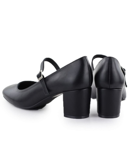 Czółenka na niskim obcasie z paskiem czarne sergio leone pb176