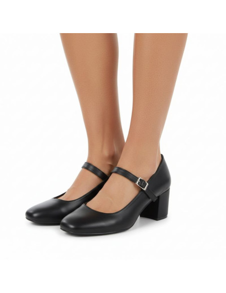 Czółenka na niskim obcasie z paskiem czarne sergio leone pb176