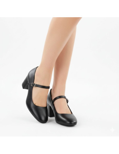 Czółenka na niskim obcasie z paskiem czarne sergio leone pb176