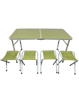 Stolik turystyczny składany kempingowy 120x60x70/62/55cm + 4 krzesła zielony