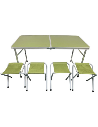 Stolik turystyczny składany kempingowy 120x60x70/62/55cm + 4 krzesła zielony