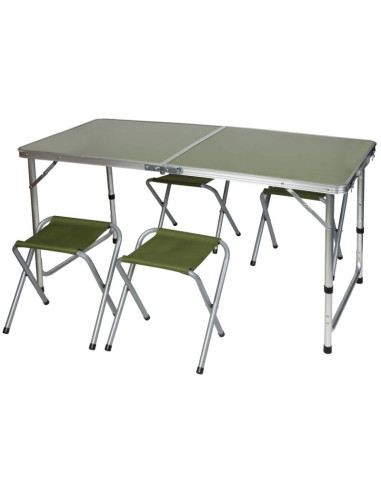 Stolik turystyczny składany kempingowy 120x60x70/62/55cm + 4 krzesła zielony