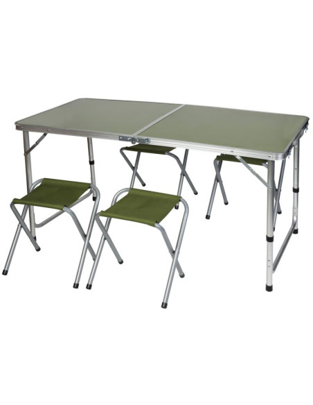 Stolik turystyczny składany kempingowy 120x60x70/62/55cm + 4 krzesła zielony