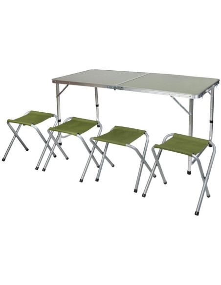 Stolik turystyczny składany kempingowy 120x60x70/62/55cm + 4 krzesła zielony