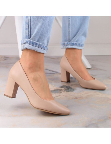 Czółenka damskie na słupku cieliste sergio leone pb414