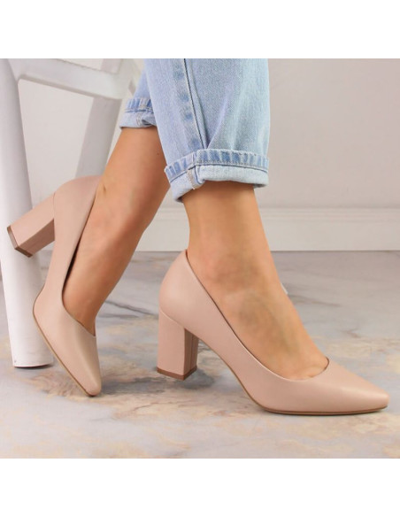 Czółenka damskie na słupku cieliste sergio leone pb414