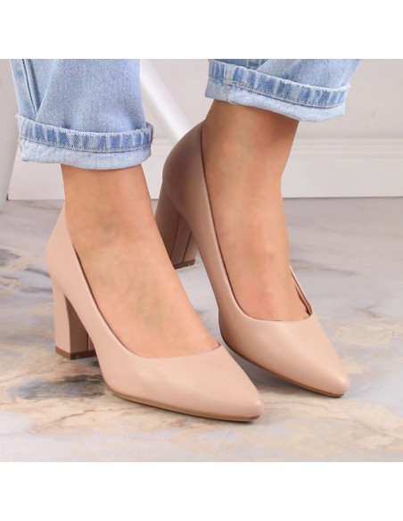 Czółenka damskie na słupku cieliste sergio leone pb414