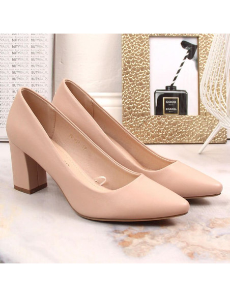 Czółenka damskie na słupku cieliste sergio leone pb414