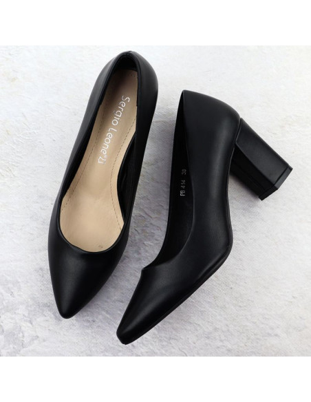 Czółenka damskie na słupku czarne sergio leone pb414