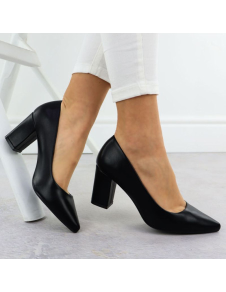 Czółenka damskie na słupku czarne sergio leone pb414