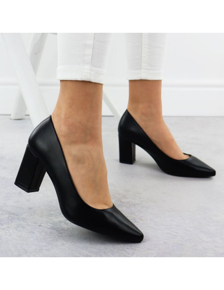 Czółenka damskie na słupku czarne sergio leone pb414