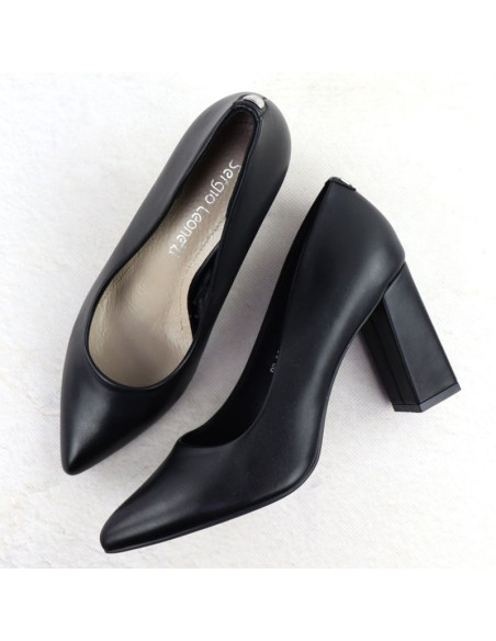 Czółenka czarne na słupku w szpic czarne sergio leone pb216