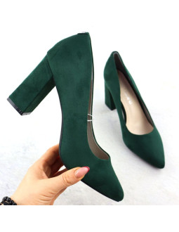 Czółenka na słupku w szpic zamszowe zielone sergio leone pb216 2