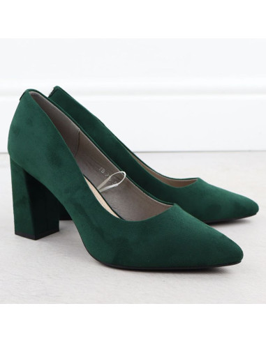 Czółenka na słupku w szpic zamszowe zielone sergio leone pb216