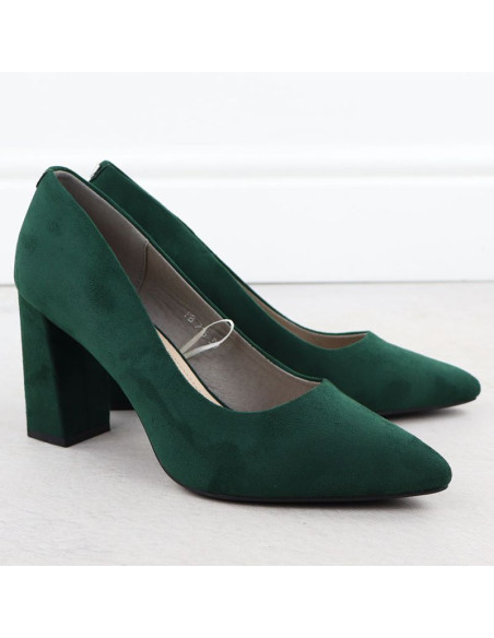 Czółenka na słupku w szpic zamszowe zielone sergio leone pb216