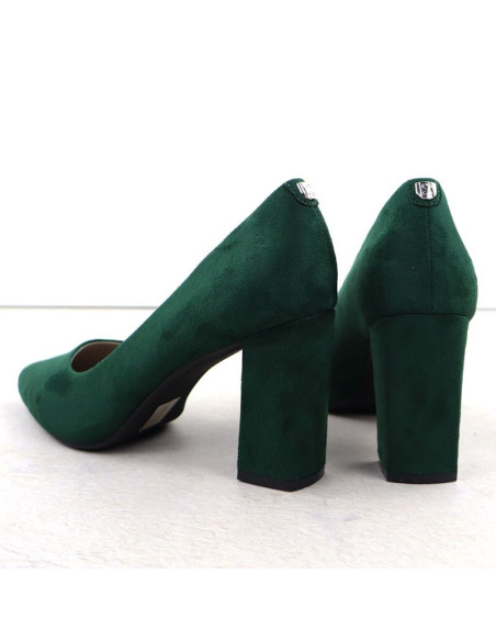 Czółenka na słupku w szpic zamszowe zielone sergio leone pb216
