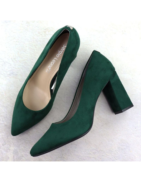 Czółenka na słupku w szpic zamszowe zielone sergio leone pb216